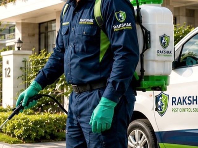 Rakshak technician treating a home in Bengaluru
